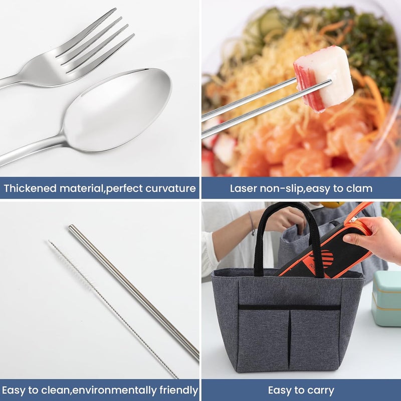 inkuleer Travel Cutlery, Portable Cutlery Set | Portable Silverware Set, 18/8 Stainless Steel Lunch Reusable Travel Cutlery Set, Fork and Spoon/Knife Set for Camping | Full-size camping cutlery set. - Image 3
